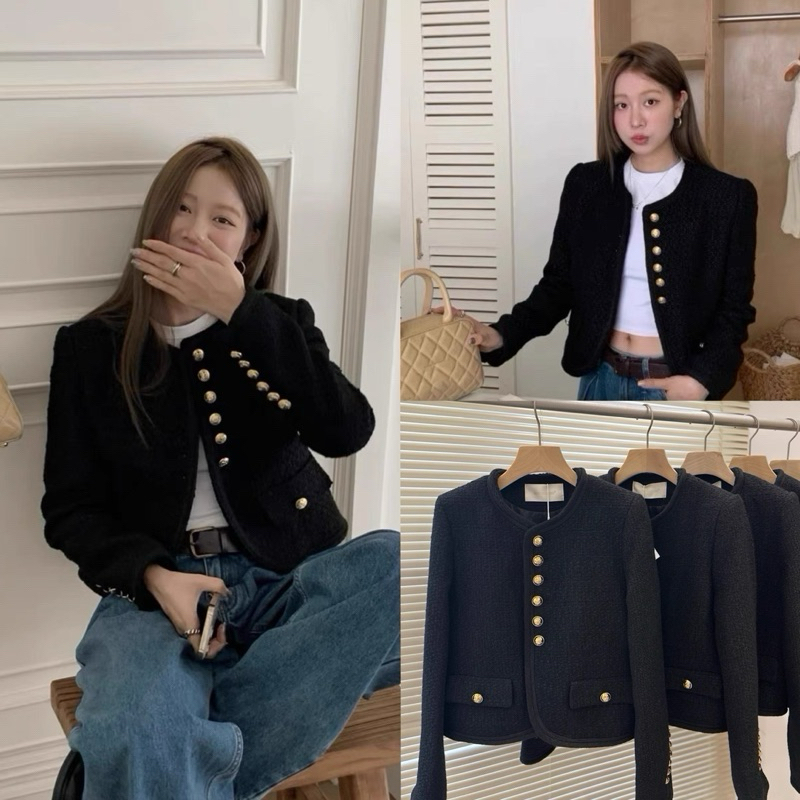 📍พร้อมส่ง📍Blazer ผ้าทวิต แต่งกระดุมทอง TAG : SUO NI SHA 🇰🇷