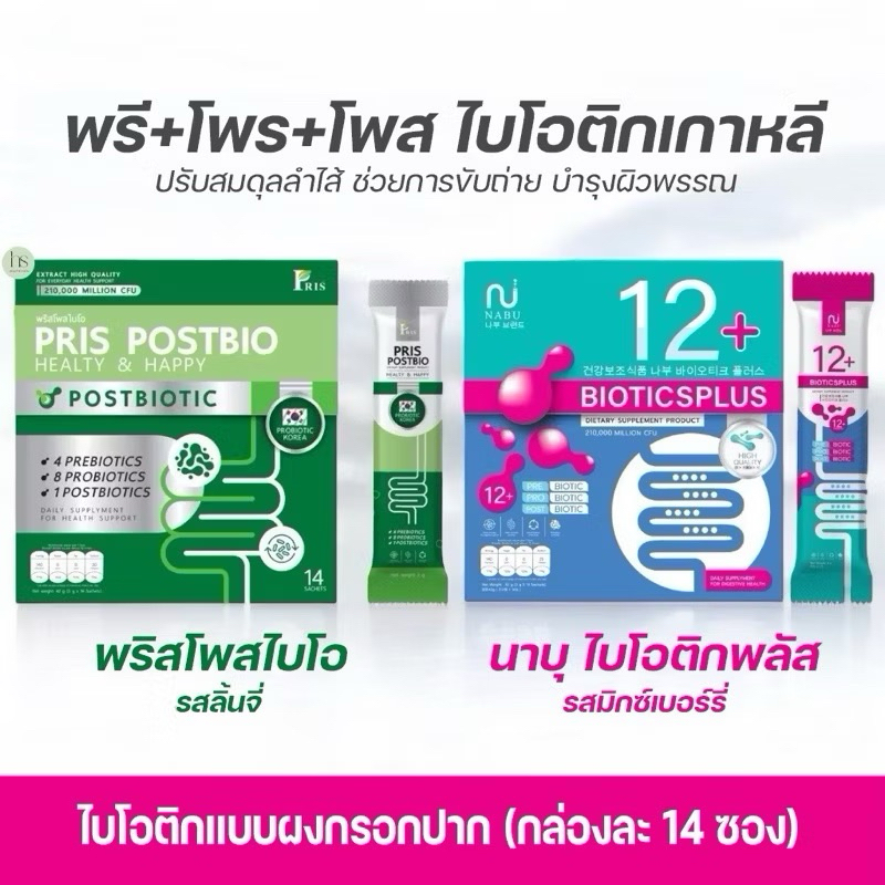 [ส่งฟรี] Nabu Biotics Plus  & Pris Post Bio 12+ พรี+โพร+โพสใบโอติก ปรับสมดุลลำไส้ ระบบขับถ่าย ปรับสม