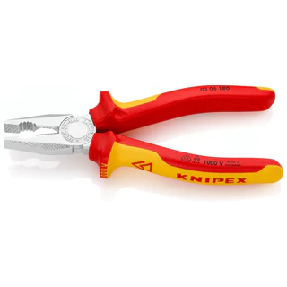 KNIPEX คีมปากจิ้งจกกันไฟ คีมปากจิ้งจกด้ามกันไฟ 1000V (VDE) ขนาด 6" 7" 8" ผลิตที่ประเทศเยอรมัน 0306160, 0306180, 0306200