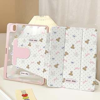 💫พร้อมส่ง💫เคสไอแพด Gen9 สีชมพู หมี Air6/7 อะคริลิค 360° หมุนได้ Air5 มีช่องเสียบปากกา ​​iPad Gen11