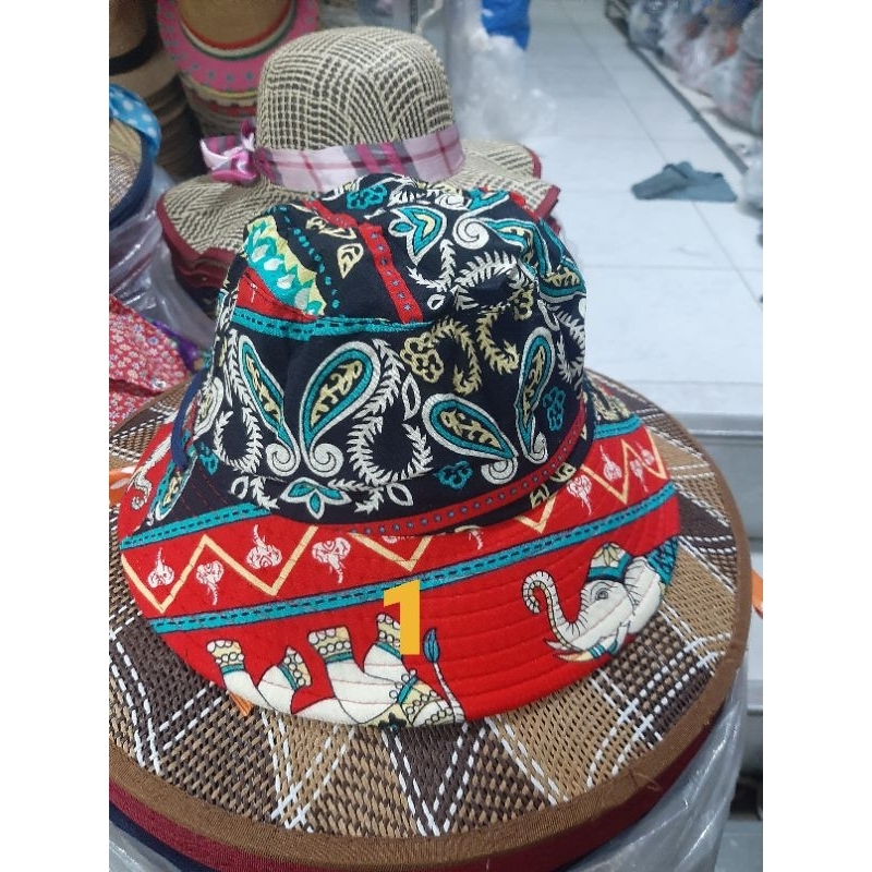 หมวก Bucket  ทรงถัง ลายช้าง หมวกแฟชั่น ขนาดฟรีไซส์ มีสายรัดคาง