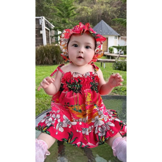 ชุดฮาวายลูกสาวผ้านุ่มลื่น ฟรีหมวก 3.8-11 กิโลกรัม