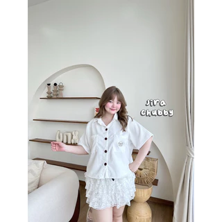 (มีสตอคพร้อมส่ง/ส่งด่วน💥) (JR) Mori Shirt🧸🍪🧺 เสื้อเชิ้ตลูกฟูกกระดุมกลมปักcuteness in you สาวอวบไซส์ใหญ่ (อกหน้าผ้า50)