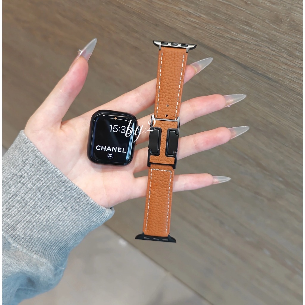 สายนาฬิกา Smartwatch สายหนัง H แบบตัวล็อค สายนาฬิกาแฟชั่น สำหรับ A watch iwatch Series10 Ultra 9 8 u