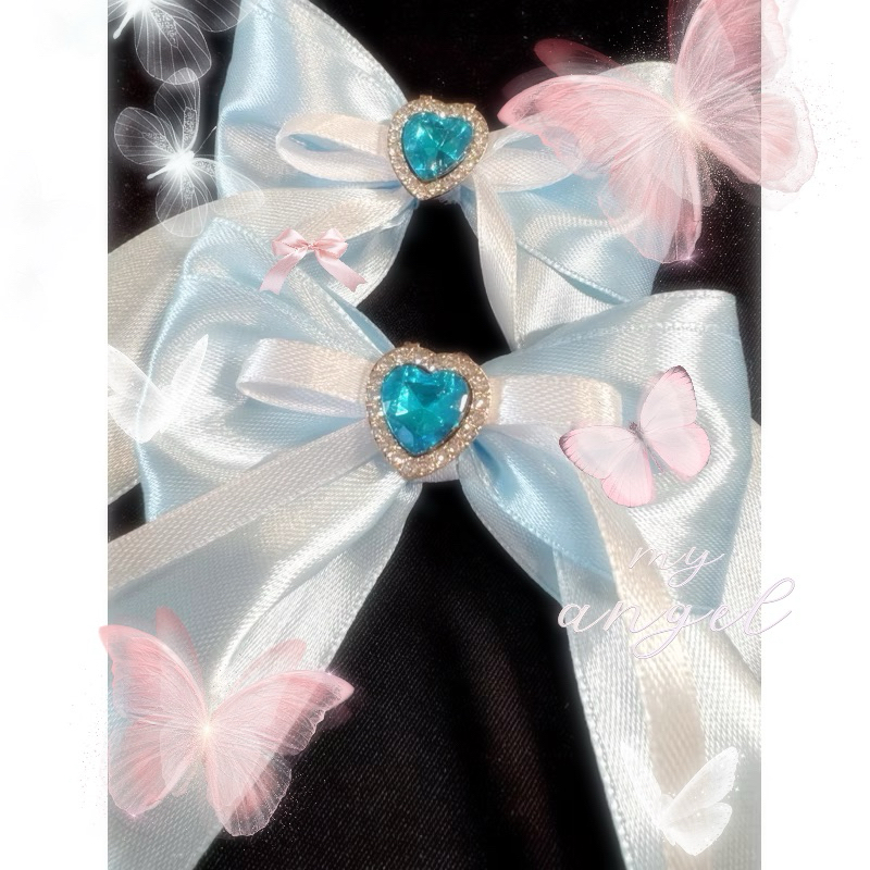🎀กิ๊บโบว์เจ้าหญิง2ชิ้น🤍สีฟ้าประดับเพรช น่ารักมาก🌷✨