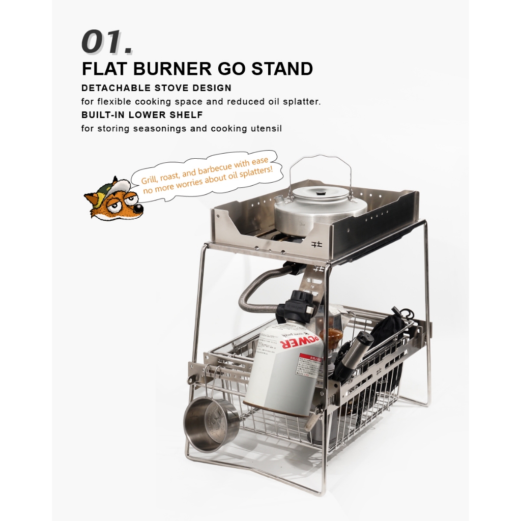 CAMP15 : FLAT BURNER GO STAND (STAINLESS STEEL) / อุปกรณ์เสริมสำหรับเตาแก๊ส Snowpeak GS 450/450R