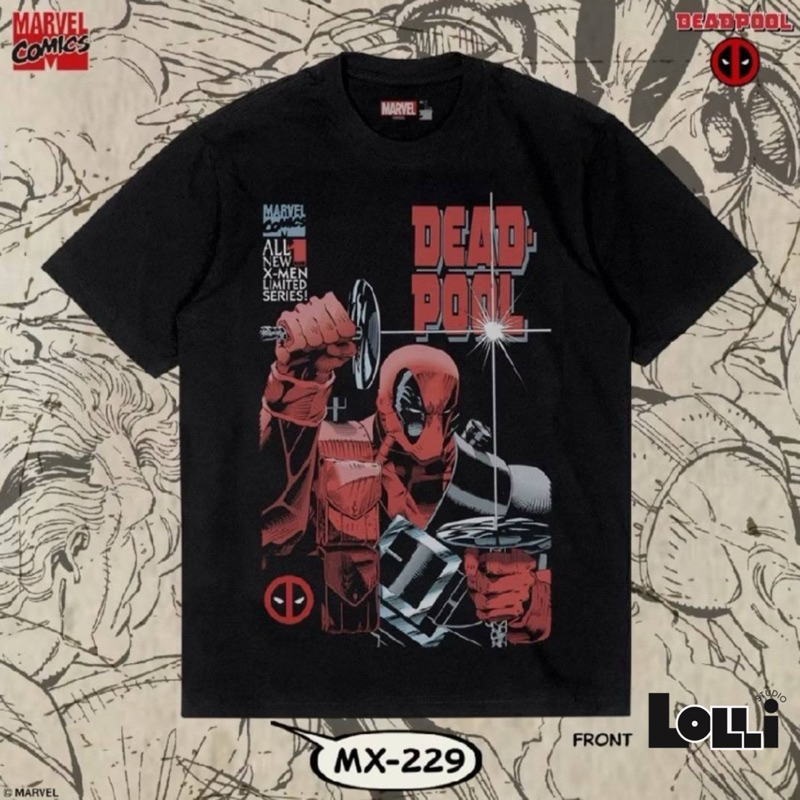 Lolli.studio เสื้อยืดลิขสิทธิ์แท้ MARVEL สีดำ ลาย DEADPOOL (MX-229)