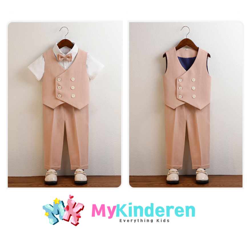 S21 พร้อมส่ง🇹🇭ทันที 🚚(สีชมพูโอรส)ชุดสูทเด็กกั๊ก แฟชั่นใส่ออกงาน เด็กผู้ชาย เรียบหรู ดูแพง ไฮโซ Kids Boys Suit Vest Pants - รูปที่ 4