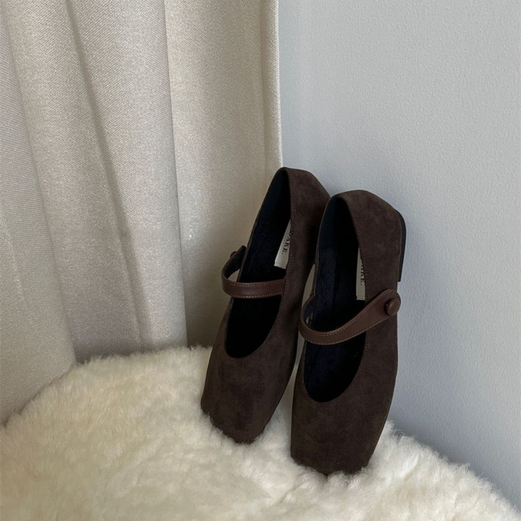 AS093 รองเท้าหนังกลับ รองเท้าสีน้ำตาล Suede Shoes Brown รองเท้าบัลเล่ต์