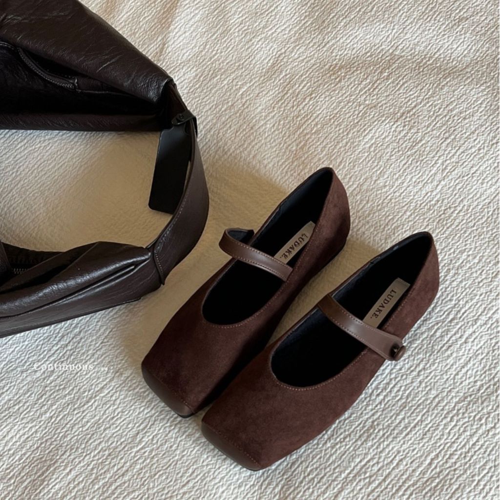 AS093 รองเท้าหนังกลับ รองเท้าสีน้ำตาล Suede Shoes Brown รองเท้าบัลเล่ต์