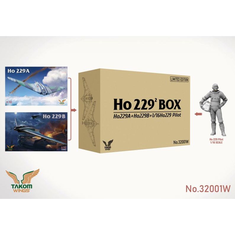 พลาสติก โมเดล ประกอบ TAKOM สเกล Ho 229² BOX -1/32 Ho229A + 1/32 Ho229B + 1/16 Ho229 Pilot (Limited e