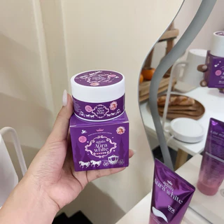 พร้อมส่ง/ส่งฟรี ครีมเผือก💜มีเทสสบู่ในกล่อง [ ล็อตใหม่ ]Again Aura white ครีมเผือก