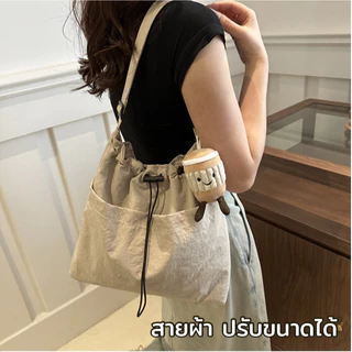 E_items กระเป๋าผ้า เชื่อกรูด สะพายข้าง มี2ช่อง สามารถปรับสายได้ มี 4 สี ขนาด 38*31*9 ซม A352