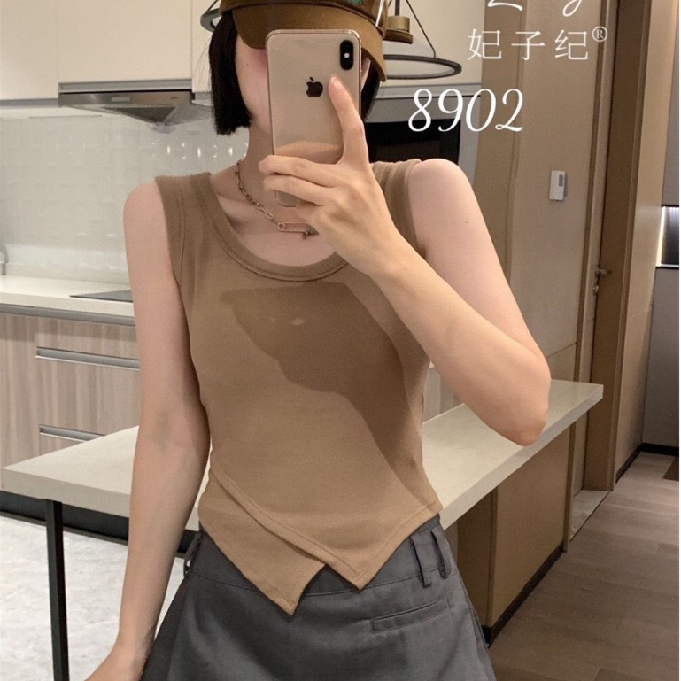 เสื้อกล้ามผ่าร่อง เสื้อกล้ามมีบรา ใส่ทำงานใส่ในชีวิตประจำวัน เสื้อกล้ามสีพื้น