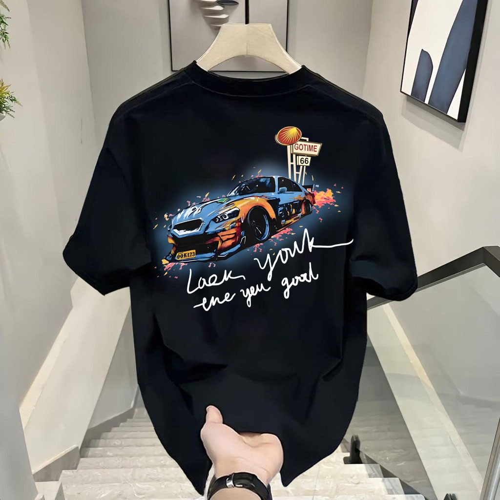 Basi💥พร้อมส่ง! เสื้อดำ เสื้อ oversize เสื้อผู้ชาย Racing Car ผาคอตตอน 100% เสื้อสตรีท เนื้อผ้าเกรดพรีเมียม คอกลม ใส่สบาย