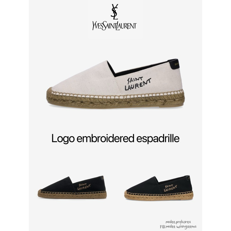 (สด/ผ่อน) YSL รองเท้ารุ่น Logo embroidered espadrille รองเท้าแบรนด์เนมของแท้