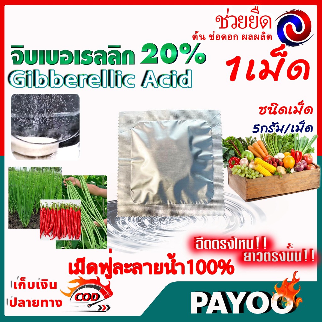 จิ๊บเม็ด จิบเบอเรลลิน จิบเบอเรลลิก แอซิด ชนิดเม็ด Gibberellic Acid 20%(GA3) เม็ดฟู่ละลายน้ำ100% / ((มีหลายตัวเลือก))