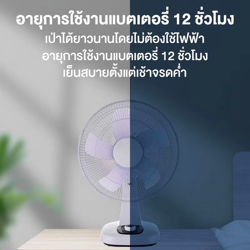 MarinaMallพัดลมโซล่าเซล 12นิ้ว-16 นิ้ว พัดลมพกพา แบตเตอรี่ในตัว พัดลมตั้งพื้น ใช้งานกับไฟฟ้าได้ พัดลมพกพาชาร์จ รูปที่ 5
