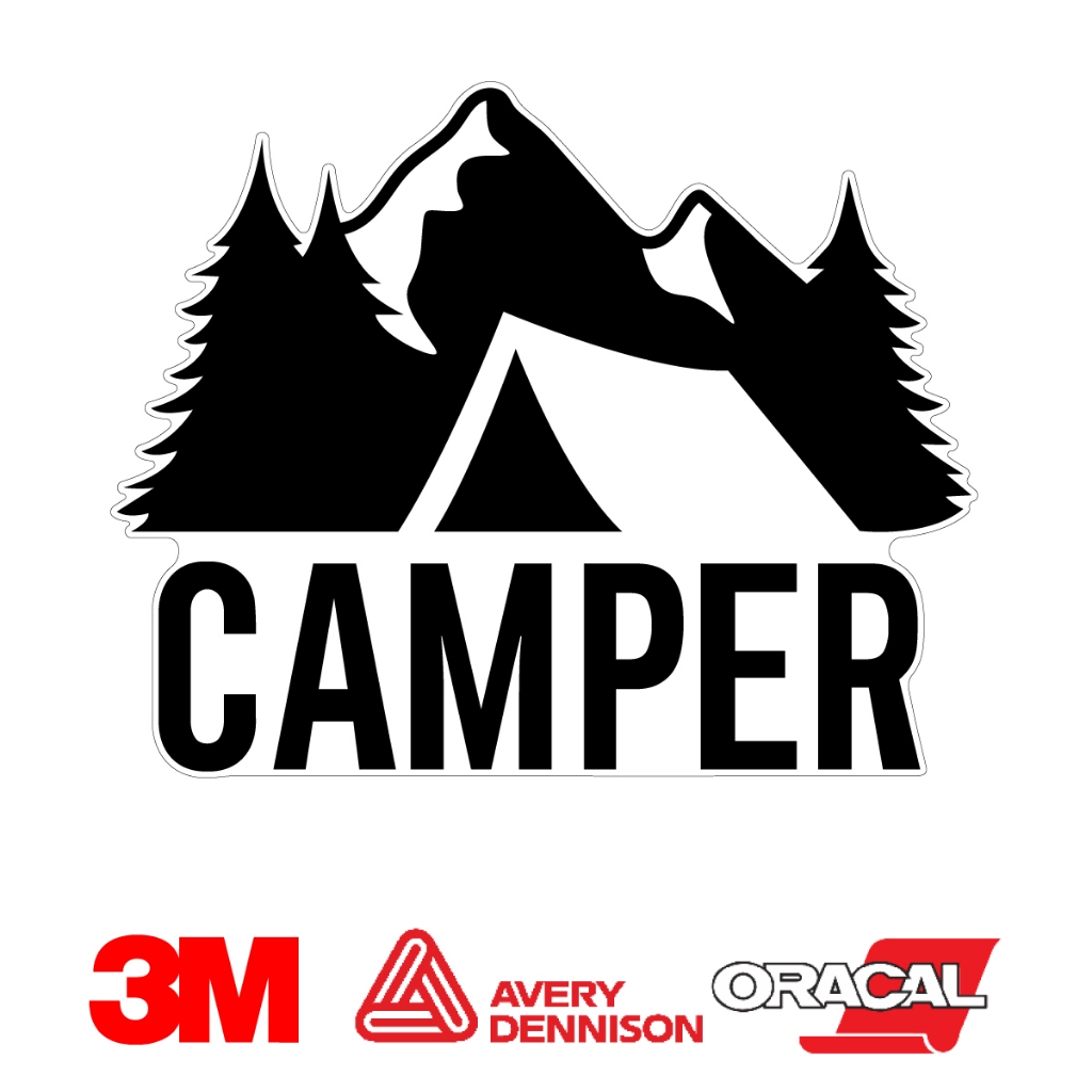 (W106) สติกเกอร์ CAMPER สติกเกอร์แคมป์ปิ้ง งานพิมพ์ลงสติกเกอร์ใส เนื้อ PVC กันน้ำ ทนแดด  ลอกออกไม่ทิ้งคราบกาว