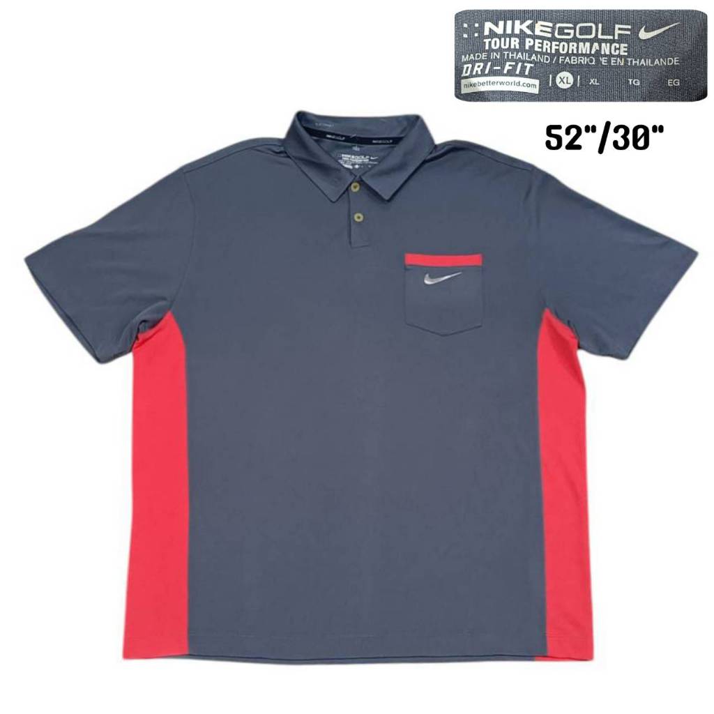 SHIRT  เสื้อแขนสั้น คอปก ผ้ากีฬา มีกระเป๋าหน้า ไน กอล์ฟ  YCC สีเทา+แดง อกหน้าผ้า 52"ป้ายคอไซส์ XL มื