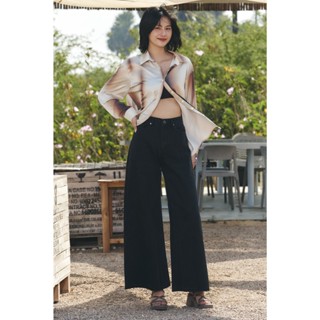 TBY Jeans กางเกงยีนส์ผู้หญิง ผ้าไม่ยืดสีดำ ขาใหญ่เอวสูง มุมก…