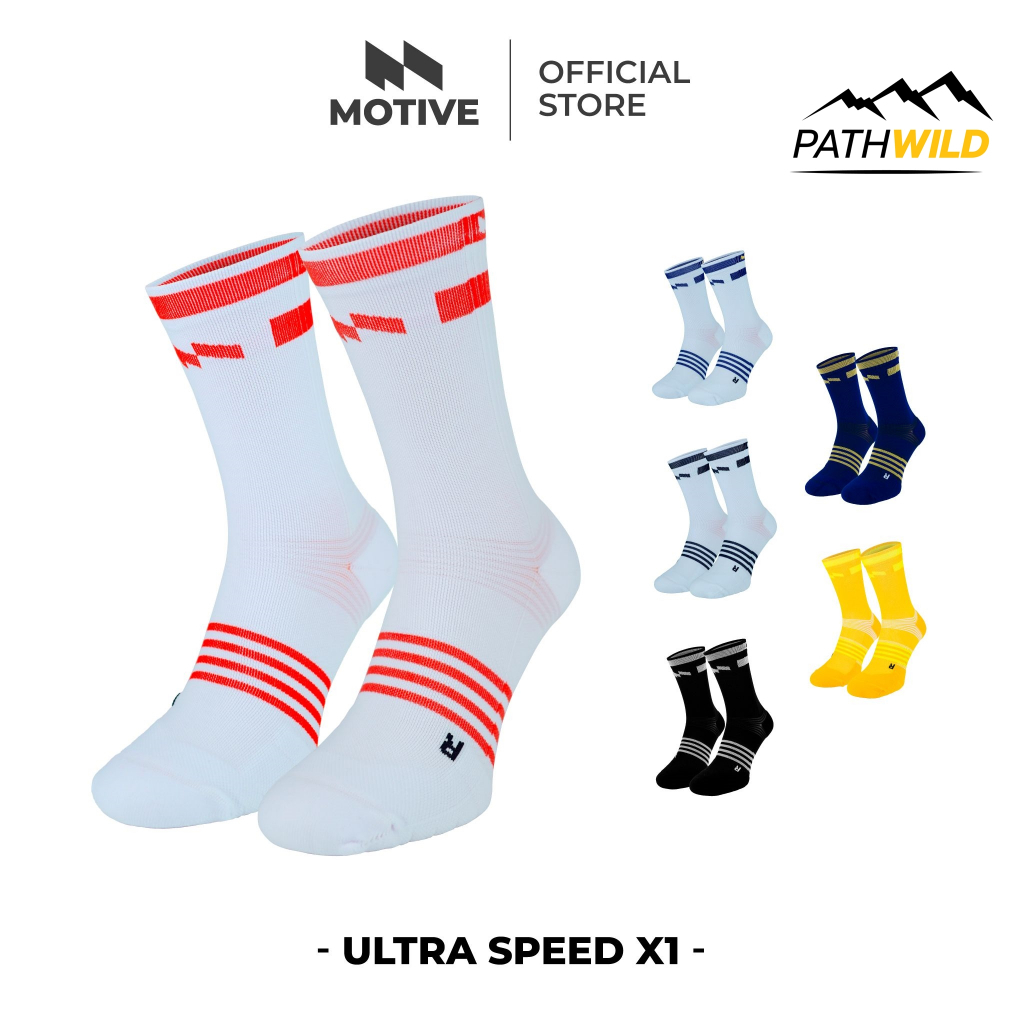 MOTIVE ULTRA SPEED X1 CREW SPORT PERFOMANCE SOCK ถุงเท้าสำหรับวิ่ง นุ่ม กระชับ ซึมซับเหงื่อ และระบายอากาศได้ดี