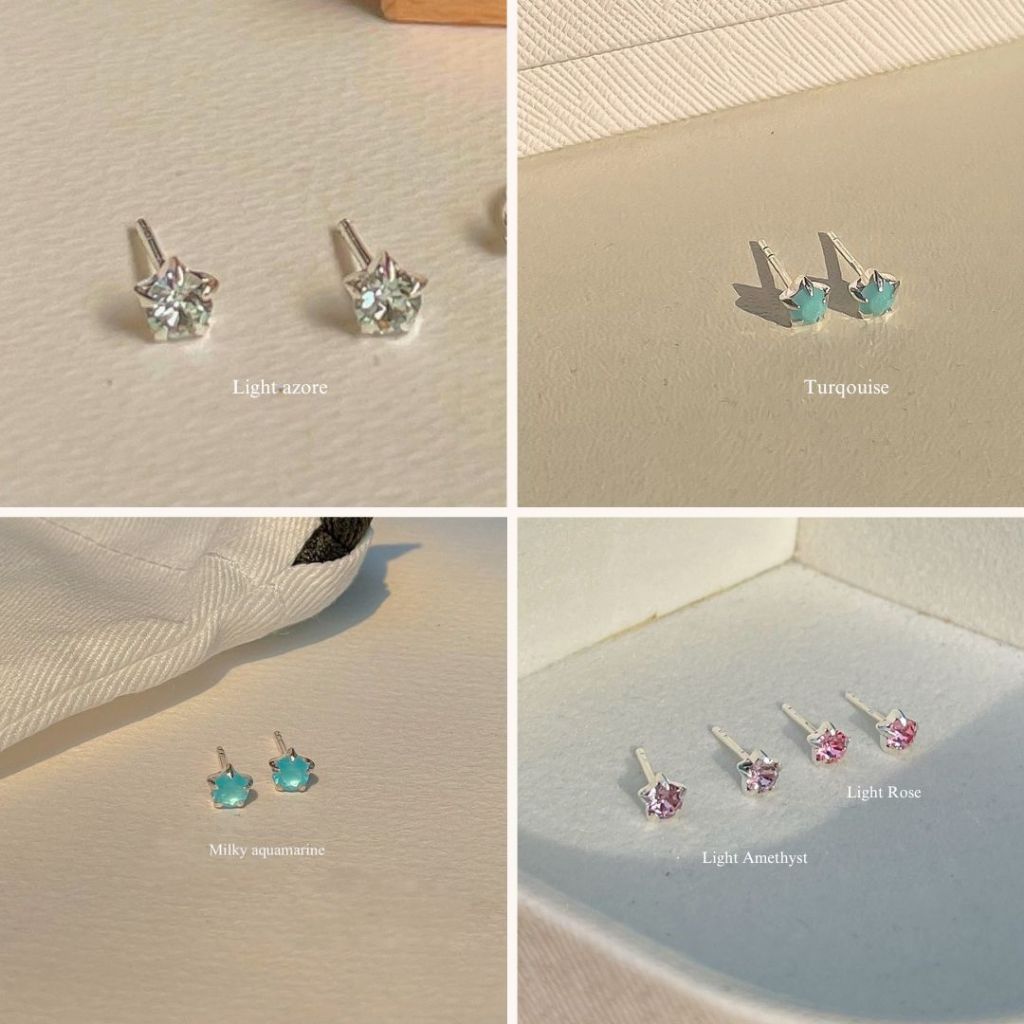 SissyJewelry // ต่างหูเงินแท้ รุ่น gem round stud (4mm) พลอยกลม4mm รูปที่ 6