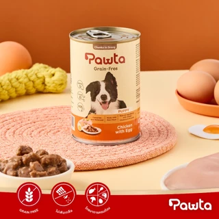 Pawta พอวต้า อาหารสุนัขชนิดเปียกบรรจุกระป๋อง (สูตรไก่ผสมไข่ในน้ำเกรวี่สำหรับลูกสุนัข) 400g. แพค 5 กระป๋อง