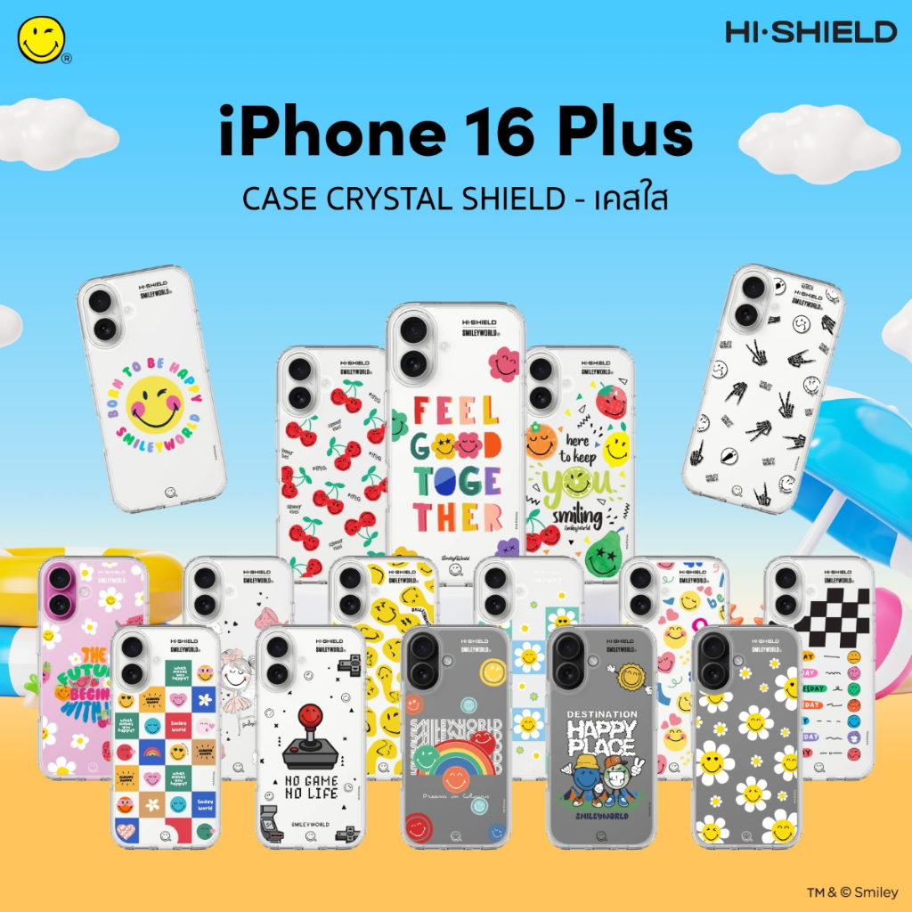 [for iPhone16 Plus] HI-SHIELD เคสมือถือใสกันกระแทก 1.5 เมตร เคสiPhone16 Plus ลิขสิทธิ์แท้ Smileyworl