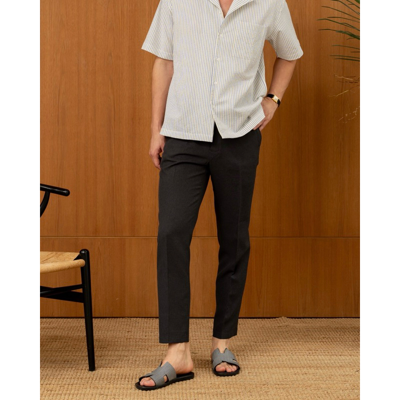 The Finery - The Laguna Elastic Waist Trouser in Ash Grey กางเกงทำงาน เอวยางยืด ผูกเชือก ผู้ชายสีเทาเข้ม