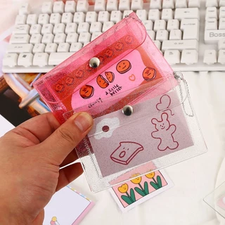 กระเป๋าสตางค์ PVCใสกันน้ําใส่บัตรเครดิต/เหรียญ, กระเป๋าสตางค์แบบใส มีกากเพชร มีกระดุมแม่เหล็ก (5 สีให้เลือก)
