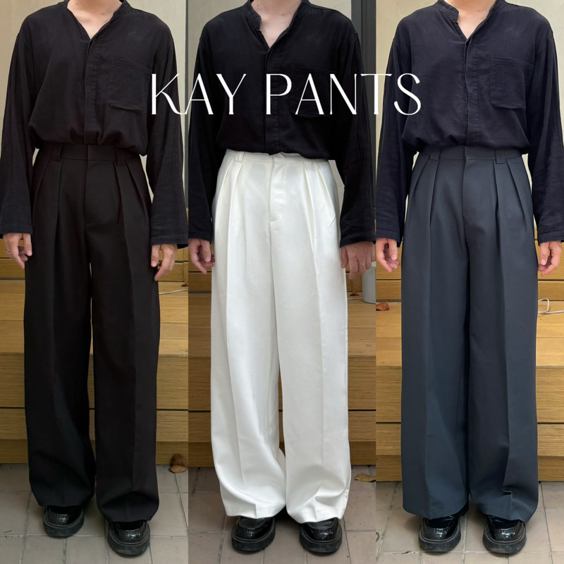 BAYSTORE KAY PANTS กางเกงทรงกระบอกใหญ่ ผ้าหนานุ่ม อยู่ทรง ยับยาก ไม่พริ้ว ชาย หญิงใส่ได้ Men's clothing