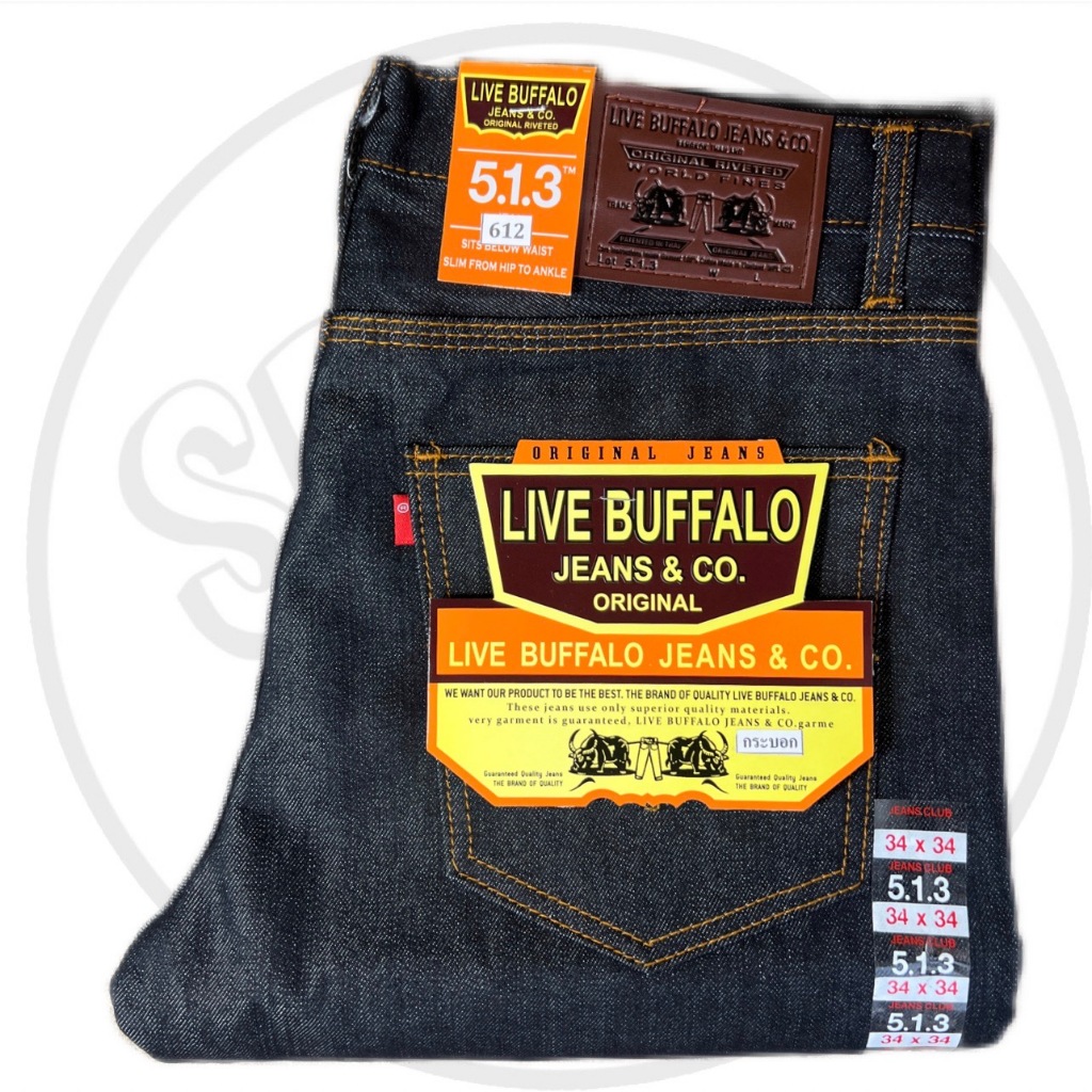 มี2สี กางเกงยีนส์ LIVE BUFFALO JEANS & CO. ทรงกระบอก ผ้าด้าน กระดุม - รูปที่ 2