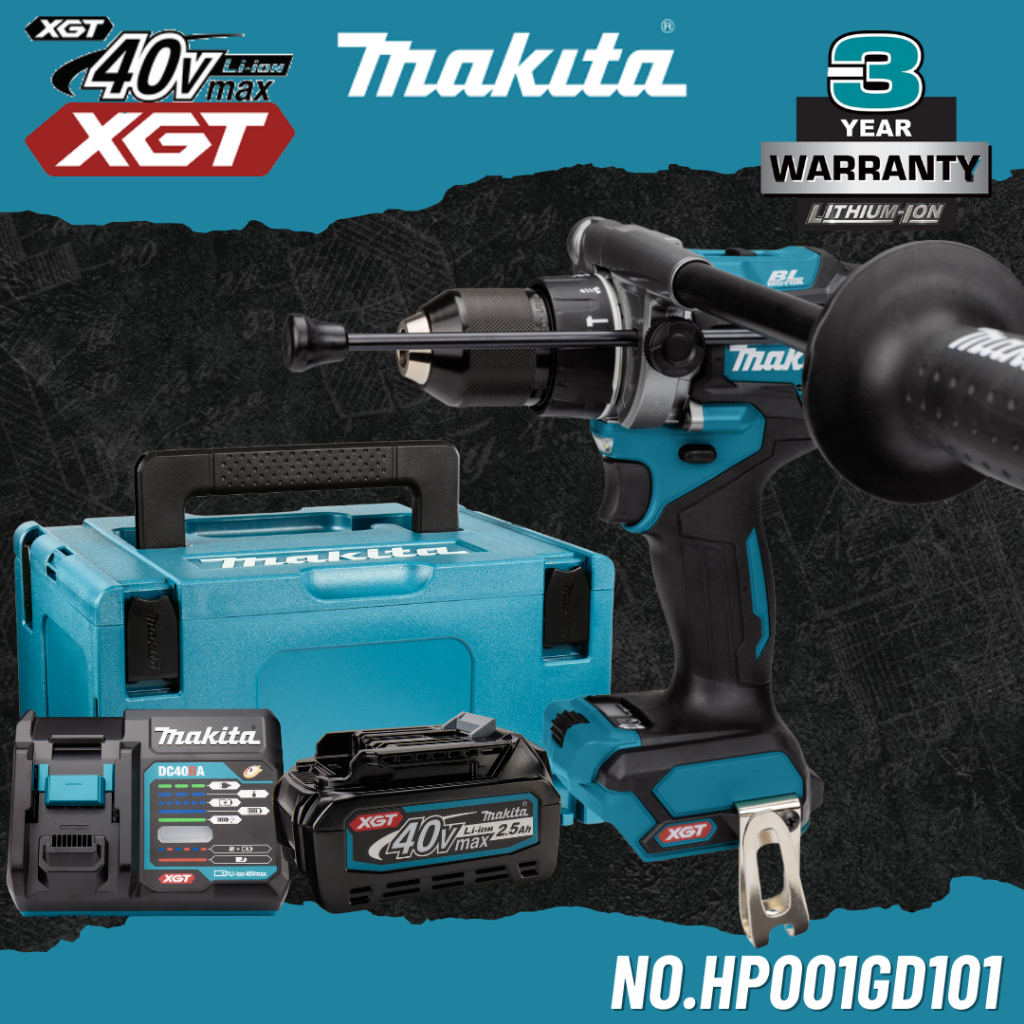 MAKITA ชุดสว่านกระแทกไร้สาย 40V ขนาด 13mm. (1/2") 125Nm. No.HP001GD101