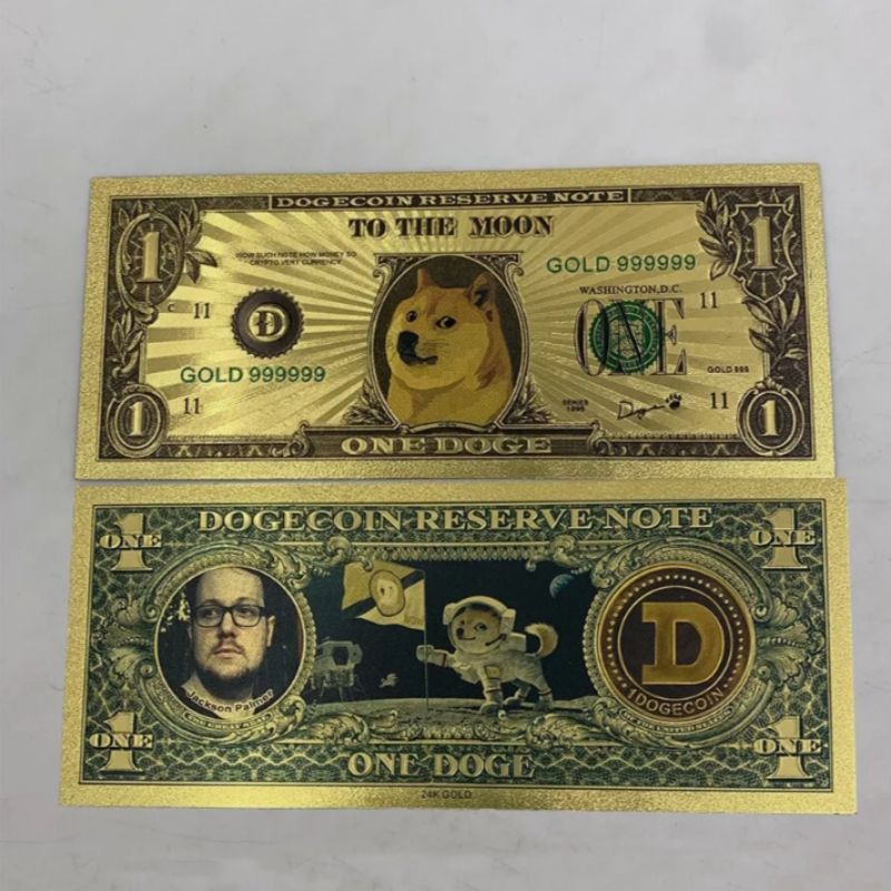 Dogecoin ธนบัตรทอง COIN CRYPTO Dollar One Dogecoin Dollar Bill Doge USA