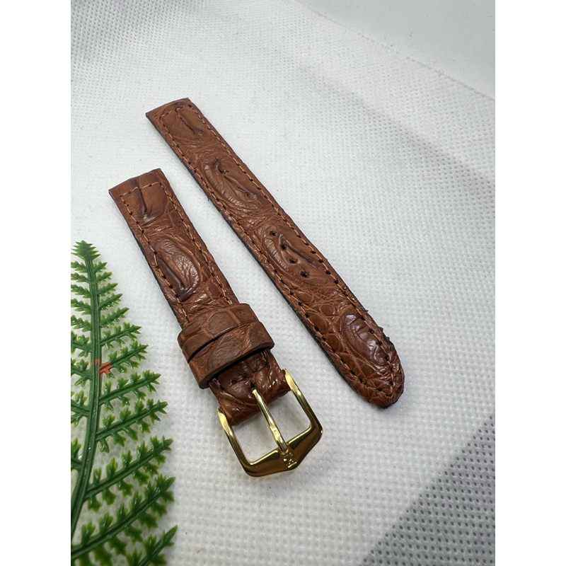 สายนาฬิกาหนังจระเข้แท้สีแทนส่วนกระดูกขนาด 16มิล แถม buckle