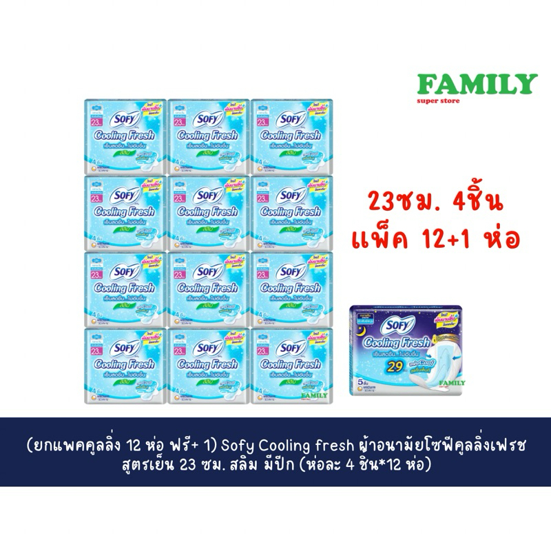(แพคโหล) Sofy Cooling fresh ผ้าอนามัย โซฟี คูลลิ่งเฟรช สูตรเย็น 23 ซม. สลิม มีปีก (4 ชิ้น*12 ห่อ)