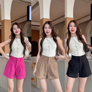 PANDA PD40 กางเกงขาสั้นเอวสูง แต่งหูคู่ ( ผ้าไมโคร ) แต่งซิปหน้า พร้อมตะข้อ S-2XL