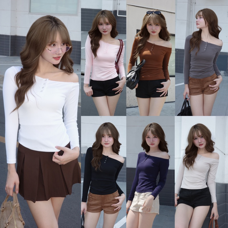 เสื้อแขนยาวผู้หญิง ไหล่เบี่ยง ผ้านุ่ม ใส่สบาย แมทช์ง่าย รุ่น Sugar Top by BEMYCHIC