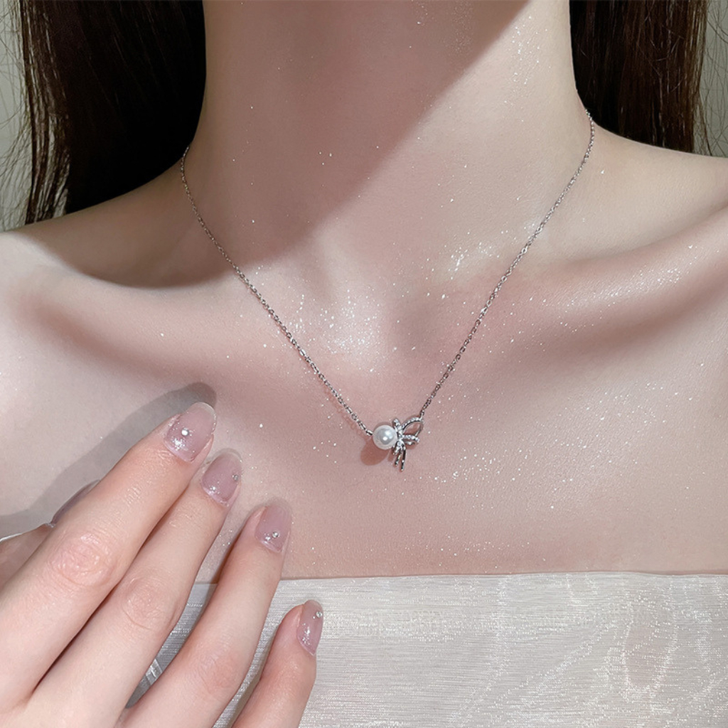 nnjew สร้อยคอ เงินแท้ 92.5% รุ่น Moonlit Charm ไข่มุก ทรง รูปที่ 5