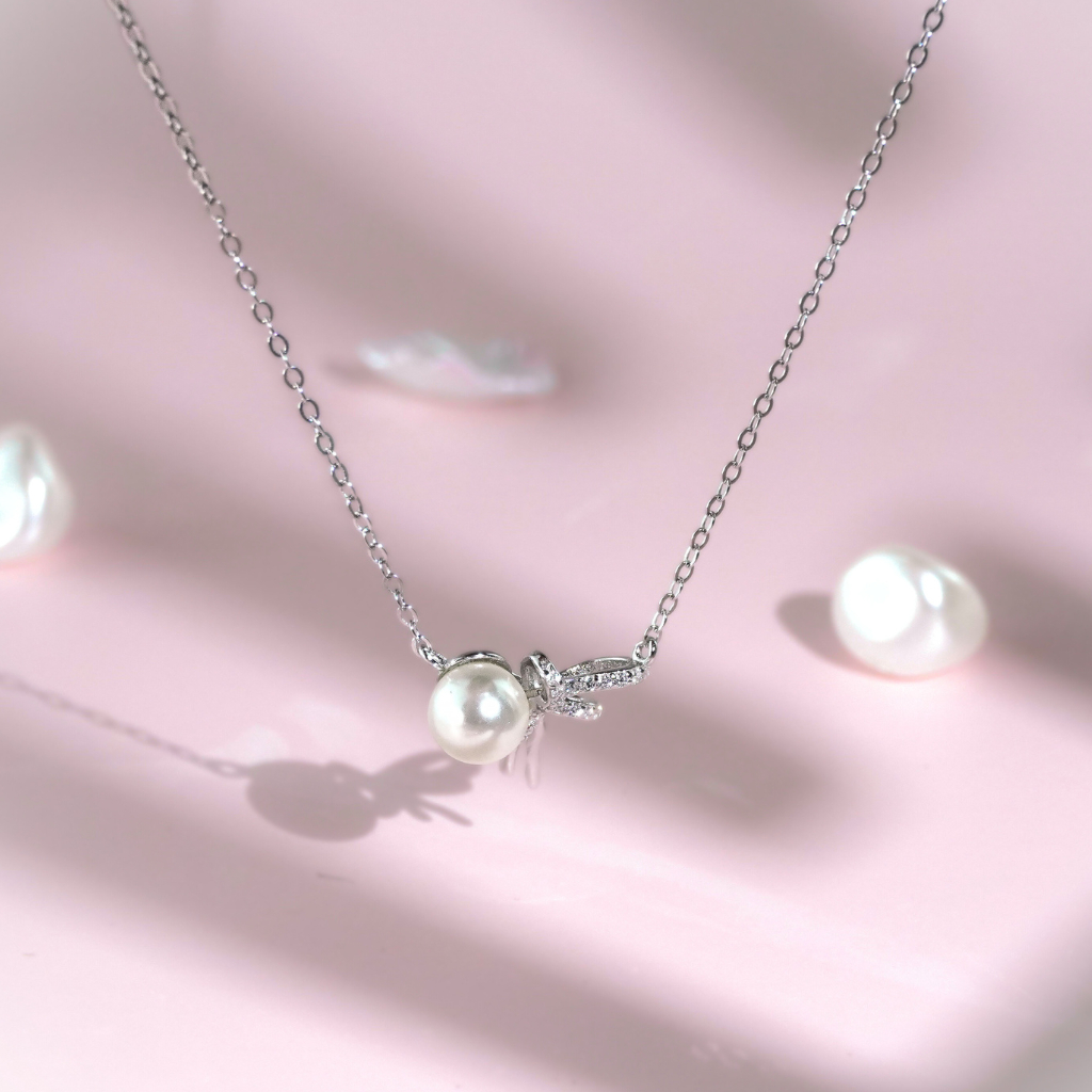 nnjew สร้อยคอ เงินแท้ 92.5% รุ่น Moonlit Charm ไข่มุก ทรง รูปที่ 2