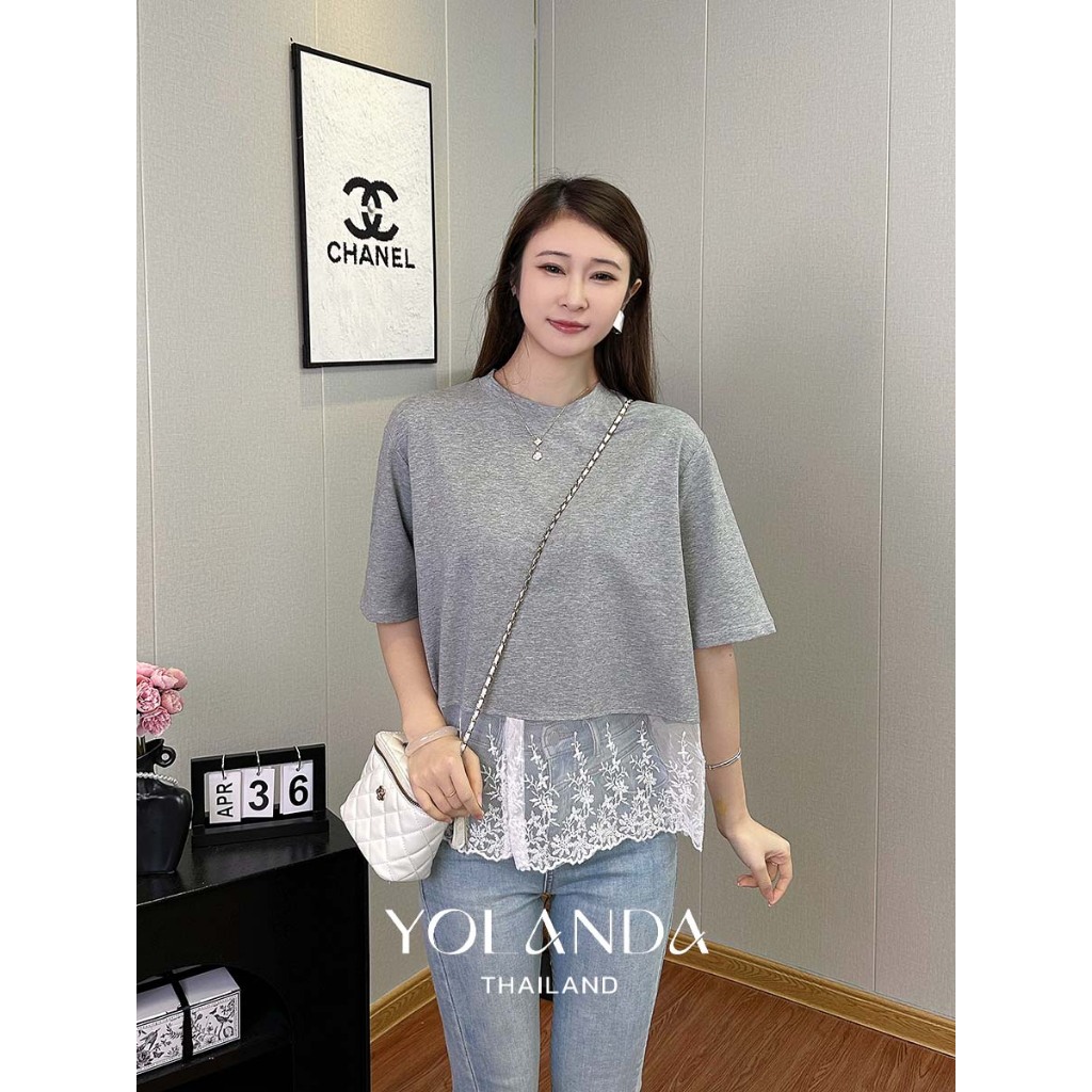 【SAT】Yolanda เสิ้อยืด คอกลม แต่งชายลูกไม้ T-shirt แขนสั้น เสื้อผู้หญิง FF1056 - รูปที่ 4