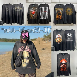 เสื้อยืดแขนยาวผ้าฟอกวินเทจ Oversize ผ้านิ่มลายนักร้องจ๊าบๆเท่ๆอก44-46