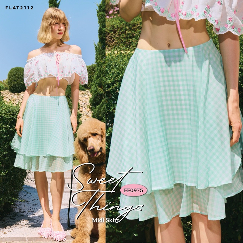 FLAT2112 FF0975 : SWEET THINGS MIDI SKIRT กระโปรง กระโปรงบาน กระโปรงแฟชั่น