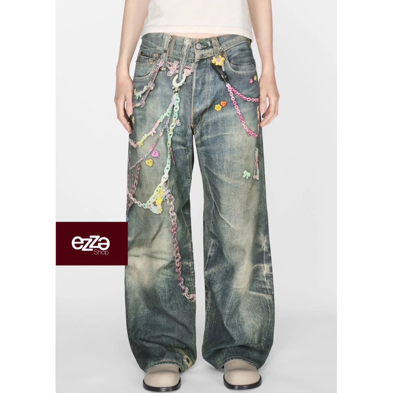 ACNE STUDIOS EMBELLISHED WIDE LEG JEANS