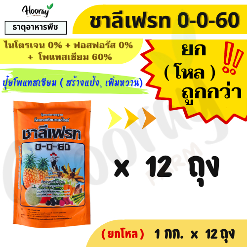 🔥ยกโหล🔥 แม่ปุ๋ย 0-0-60 ชาลีเฟรท 1 กก. x 12 ถุง ( โพแทสเซียมคลอไรด์ ) สร้างแป้ง บำรุงผล เพิ่มน้ำหนัก