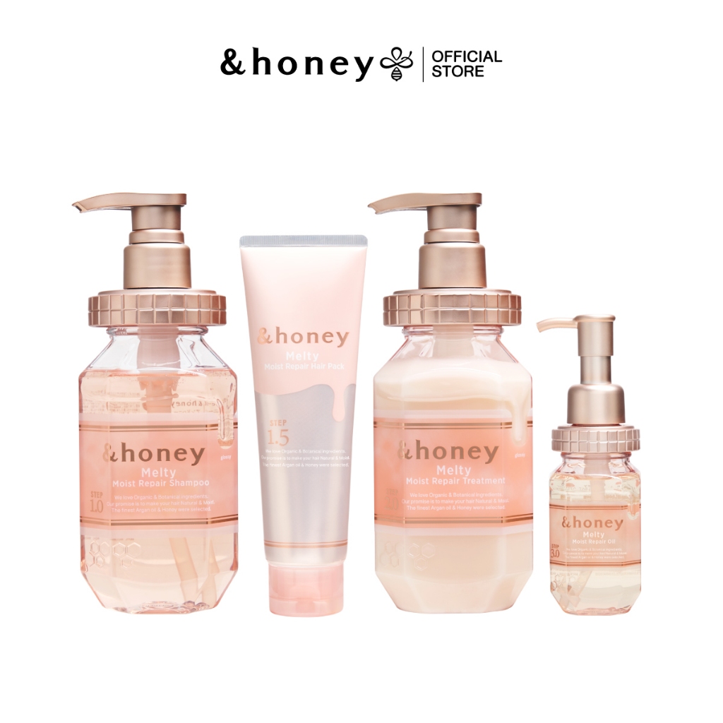 [MELTY 4 STEPS] &HONEY MELTY MOIST REPAIR SHAMPOO 440ML + HAIR PACK 130G + TREATMENT 445G + OIL 100ML