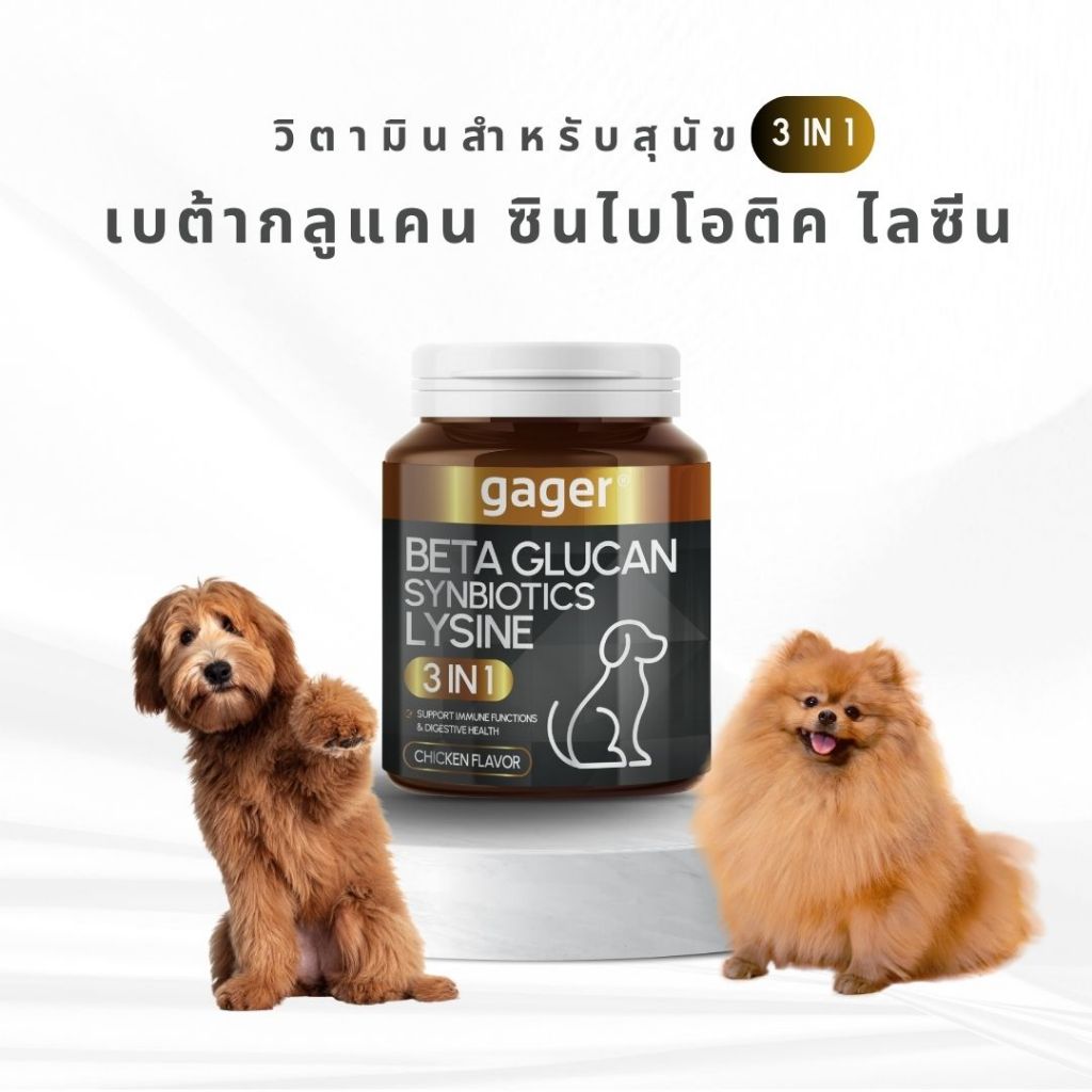 กาเจอร์ Gager ผงเบต้ากลูแคน ไลซีนและซินไบโอติก 3in1 กลิ่นไก่ สำหรับสุนัข