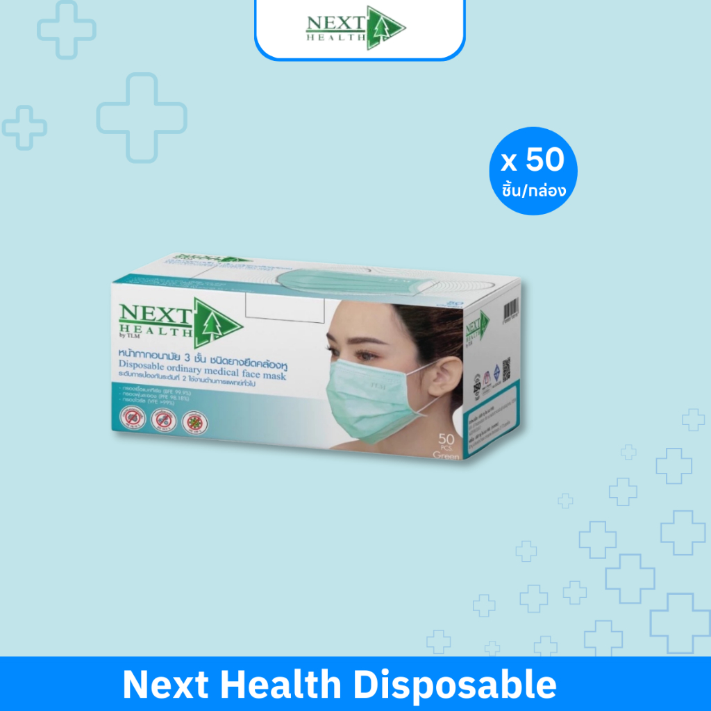 Next Health Disposable Medical Mask [1 ลัง 50 กล่อง] หน้ากากอนามัย เกรดการแพทย์ ปิดจมูก 3 ชั้น [50 ชิ้น/กล่อง]