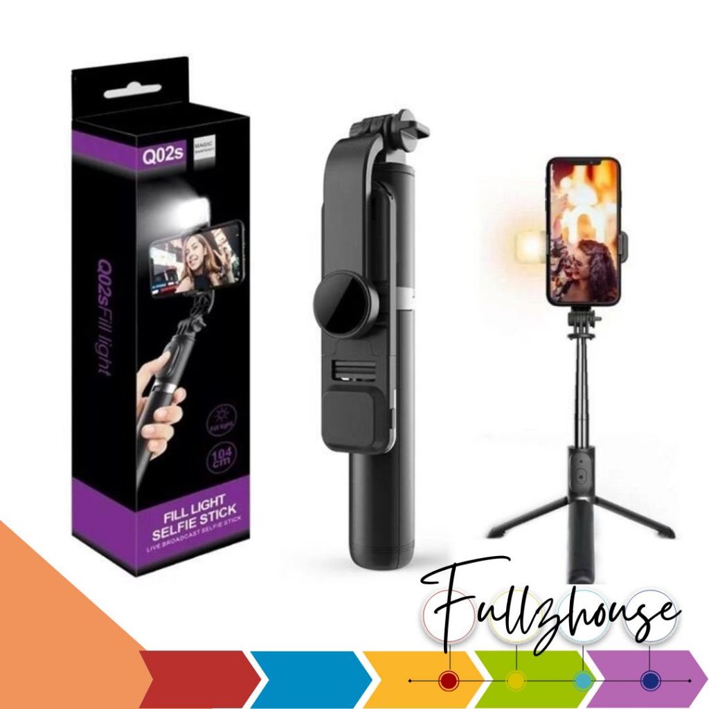 จัดส่งด่วน Q02S ไม้เซลฟี่ Bluetooth SELFIE STICK 3in1 มีไฟ LED พับได้ยืดได้พกพาสะดวก พร้อมขาตั้ง 3 ข